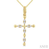 1/20 ctw Cross Marquise and Ball Bead Motif Round Cut Diamond Fashion Pendant With Chain in 10K Yellow Gold